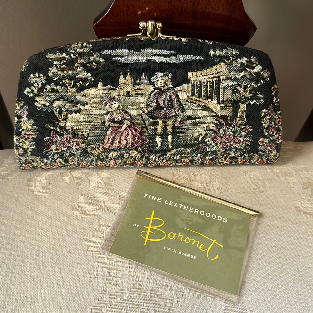 Baronet Fifth Avenue Fine Leathergoods vintage tapestry and leather wallet